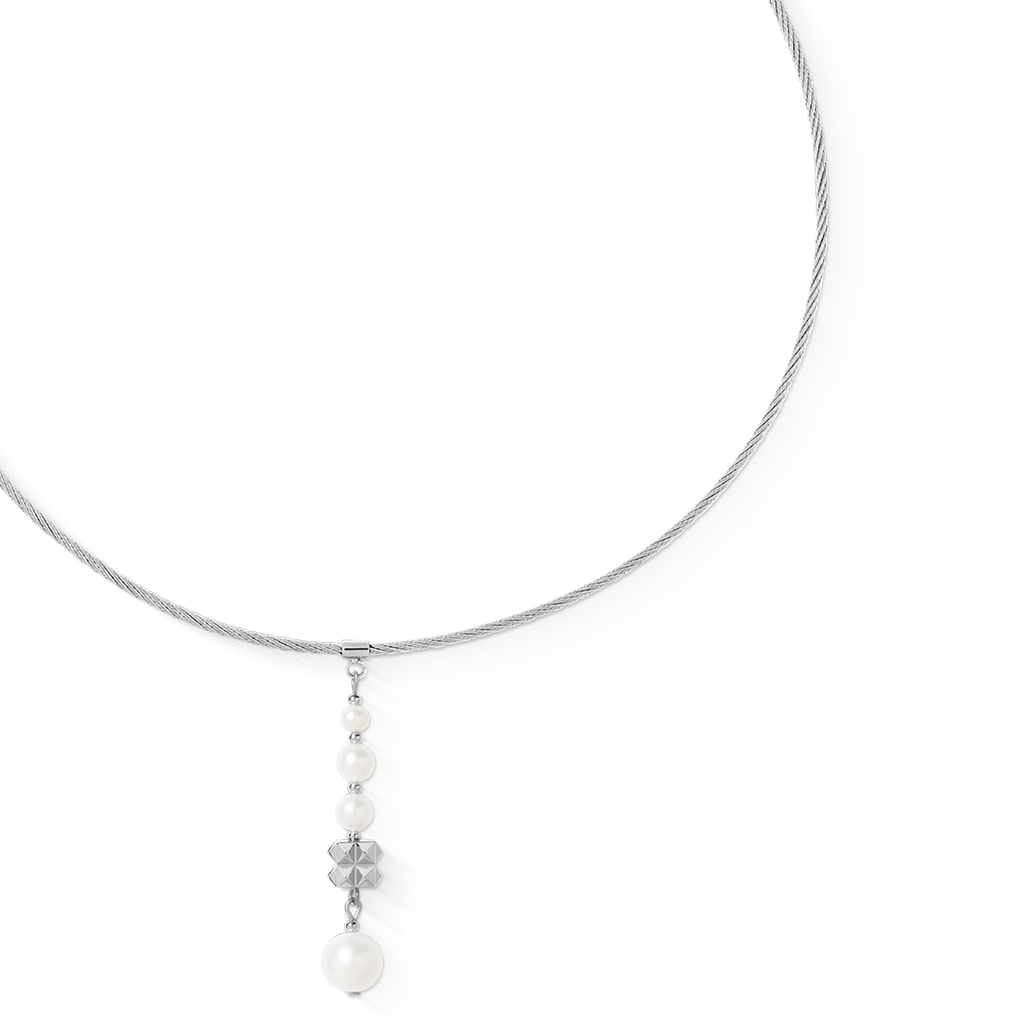 Collier Pearl & Spikes Drop argent