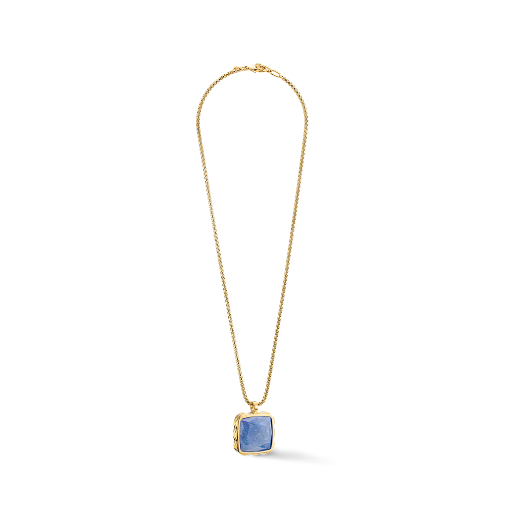 Collier Amulette Spikes Square Aventurine or-bleu