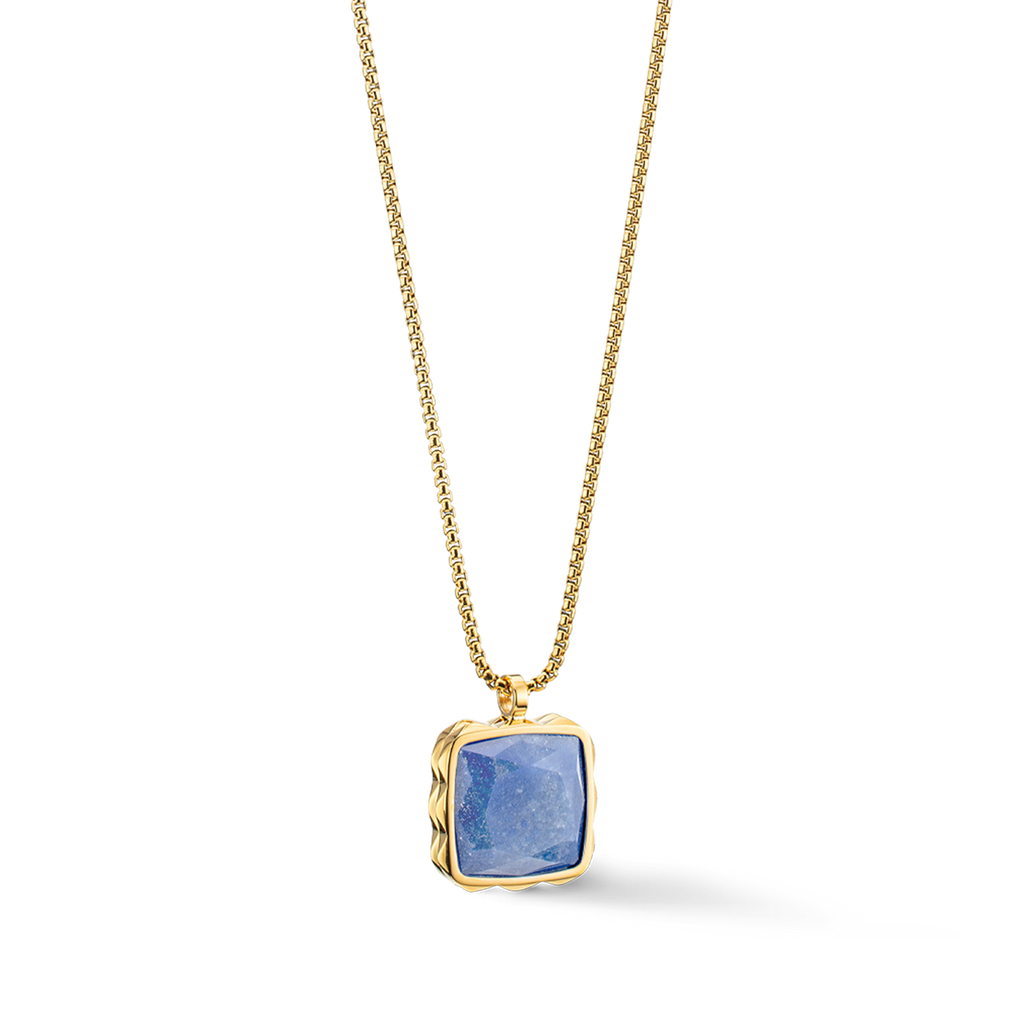 Collier Amulette Spikes Square Aventurine or-bleu