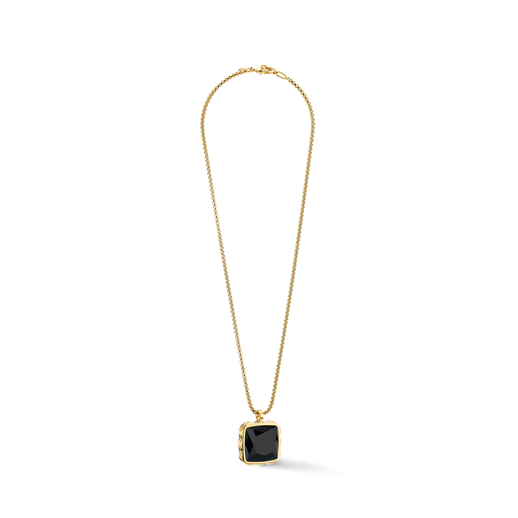 Collier Amulette Spikes Square Onyx or-noir