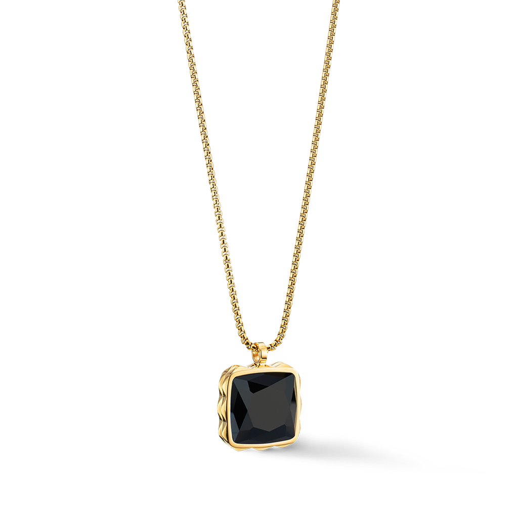 Collier Amulette Spikes Square Onyx or-noir