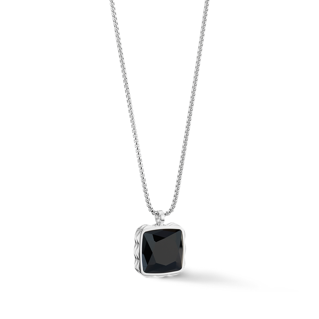 Collier Amulette Spikes Square Onyx argent-noir