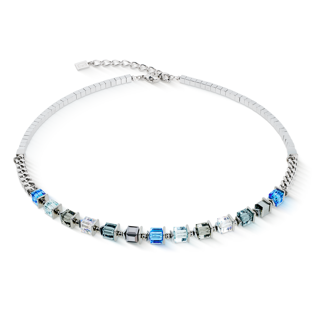 Collier Sparkling Cubes Fusion Chain argent-bleu