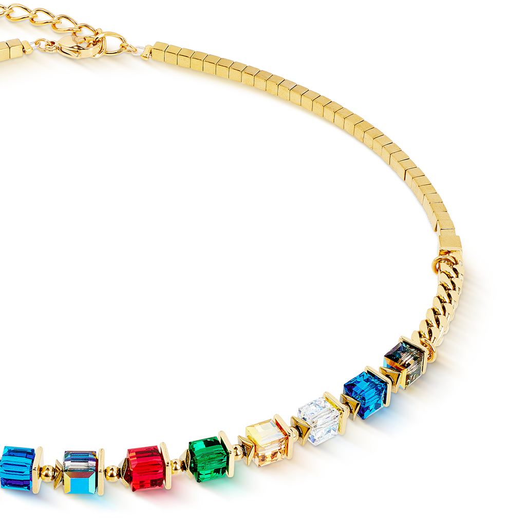 Collier Sparkling Cubes Fusion Chain or-multicolore