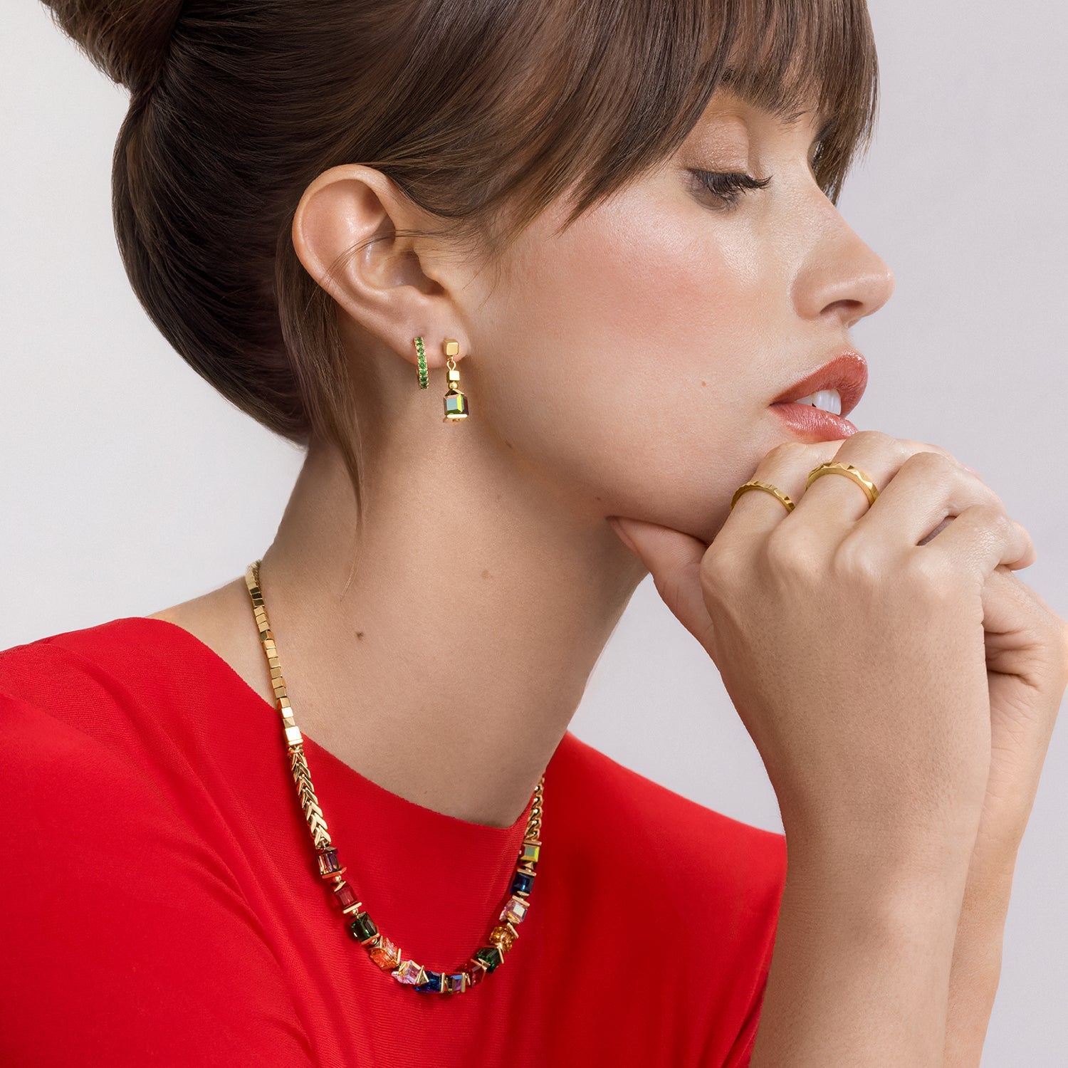 Collier Sparkling Cubes Fusion Chain or-multicolore