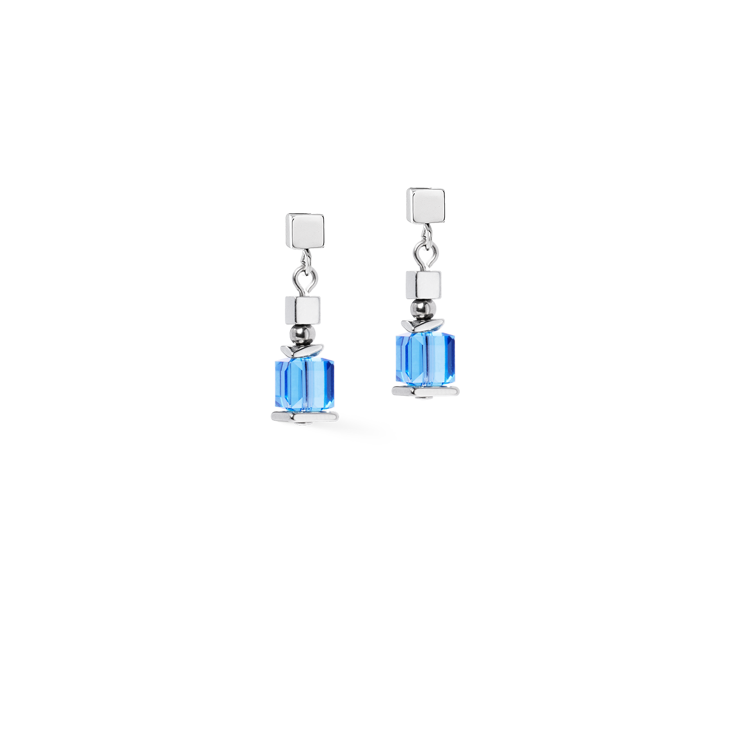 Boucles d'oreilles Sparkling Cubes Fusion Chain argent-bleu