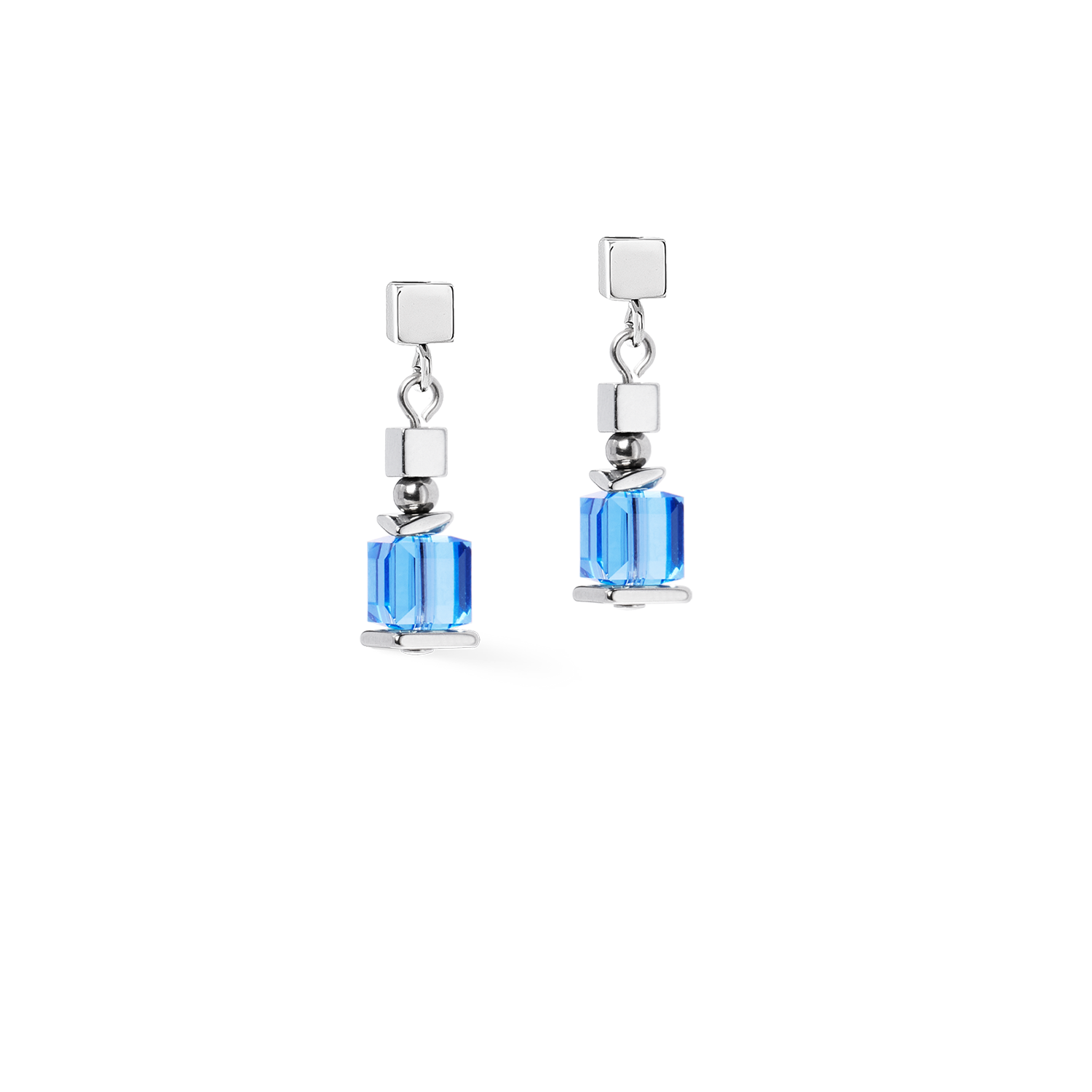 Boucles d'oreilles Sparkling Cubes Fusion Chain argent-bleu
