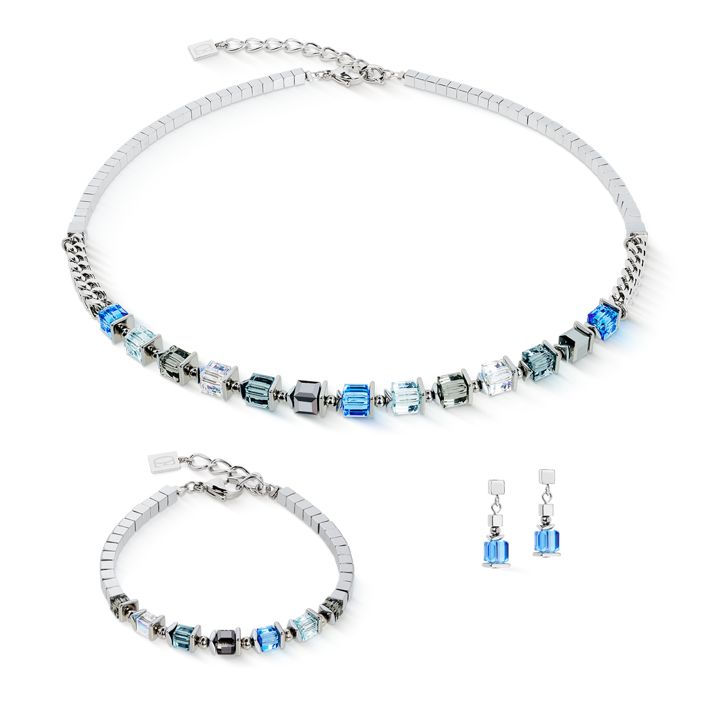 Boucles d'oreilles Sparkling Cubes Fusion Chain argent-bleu