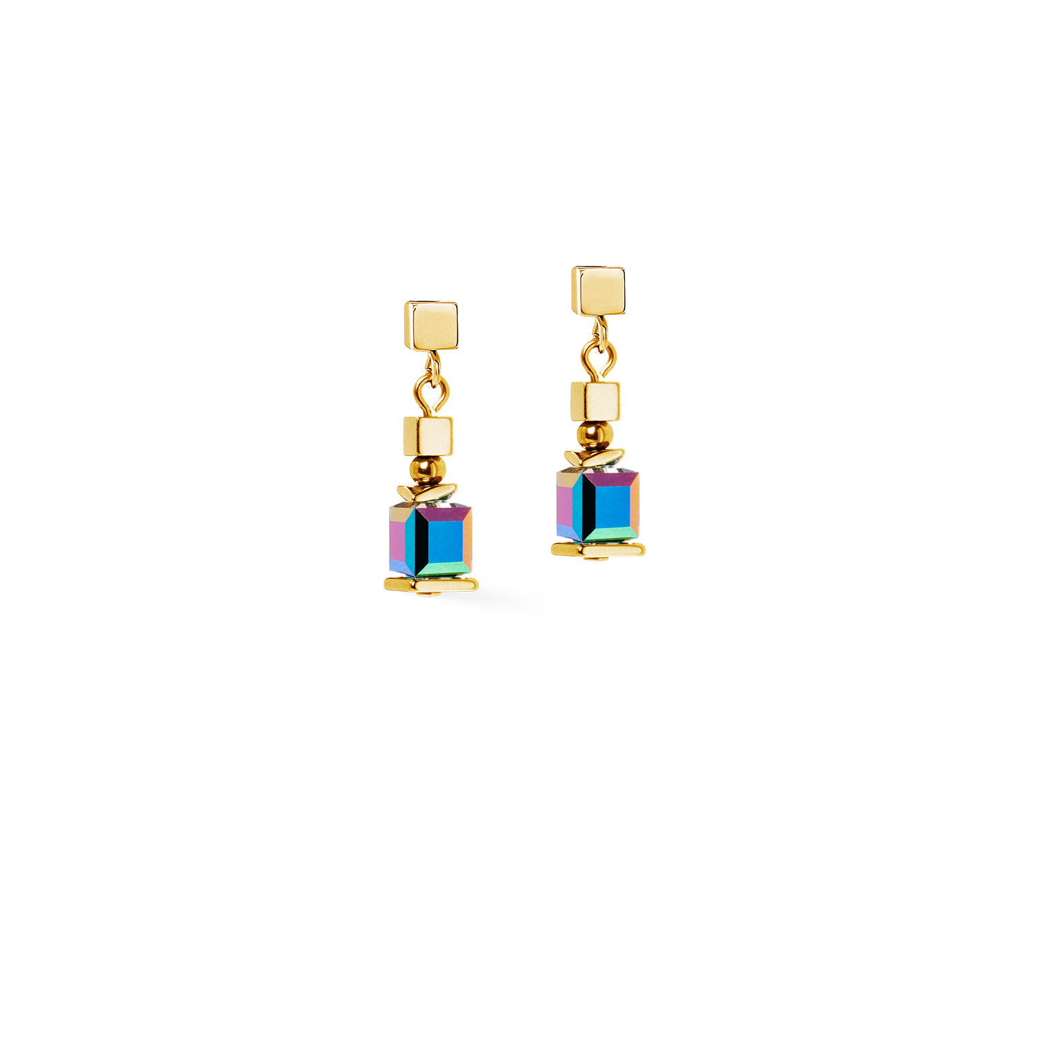 Boucles d'oreilles Sparkling Cubes Fusion Chain or-multicolore