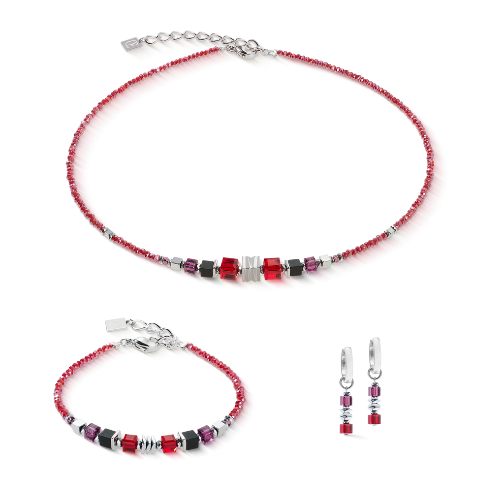 Collier Wave Cube Flow argent-rouge
