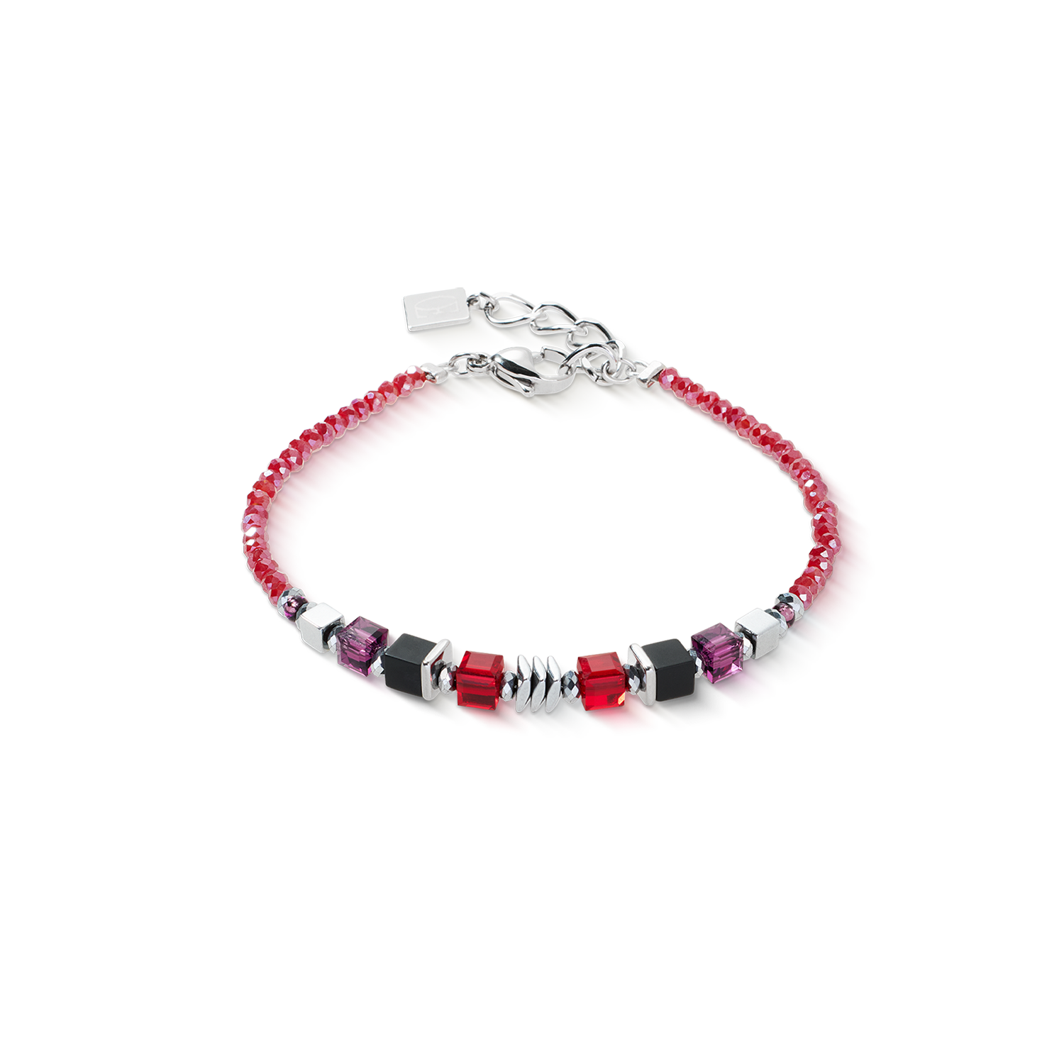 Bracelet Wave Cube Flow argent-rouge