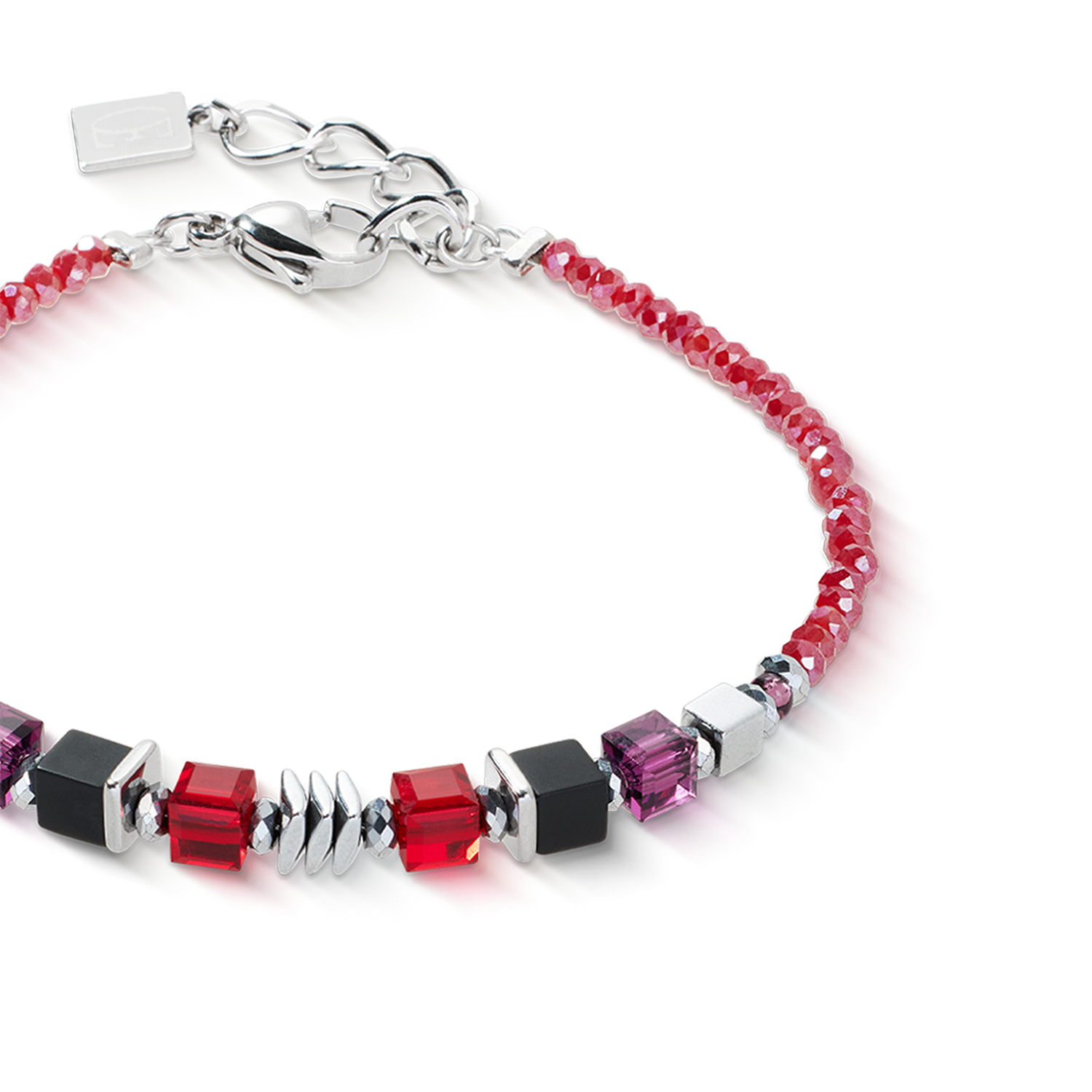 Bracelet Wave Cube Flow argent-rouge