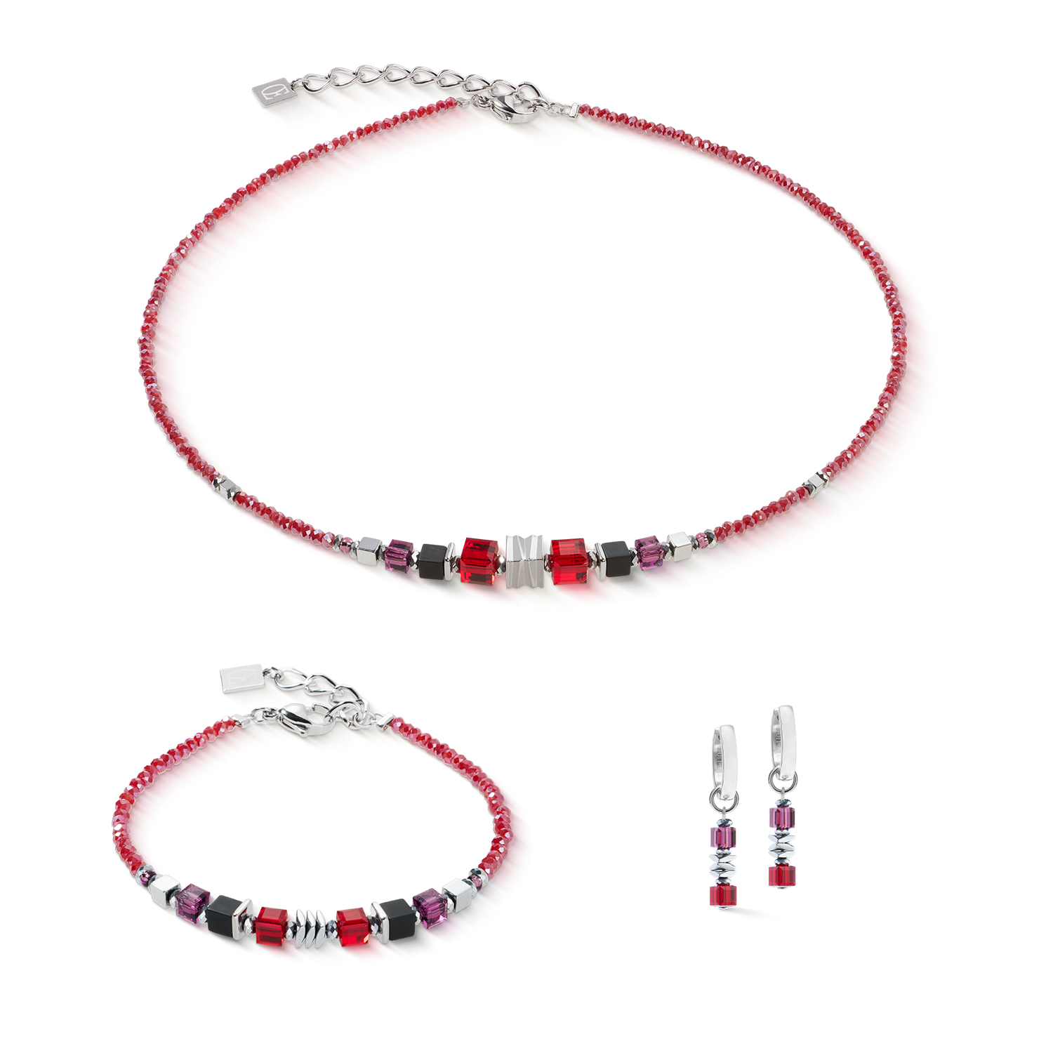 Bracelet Wave Cube Flow argent-rouge