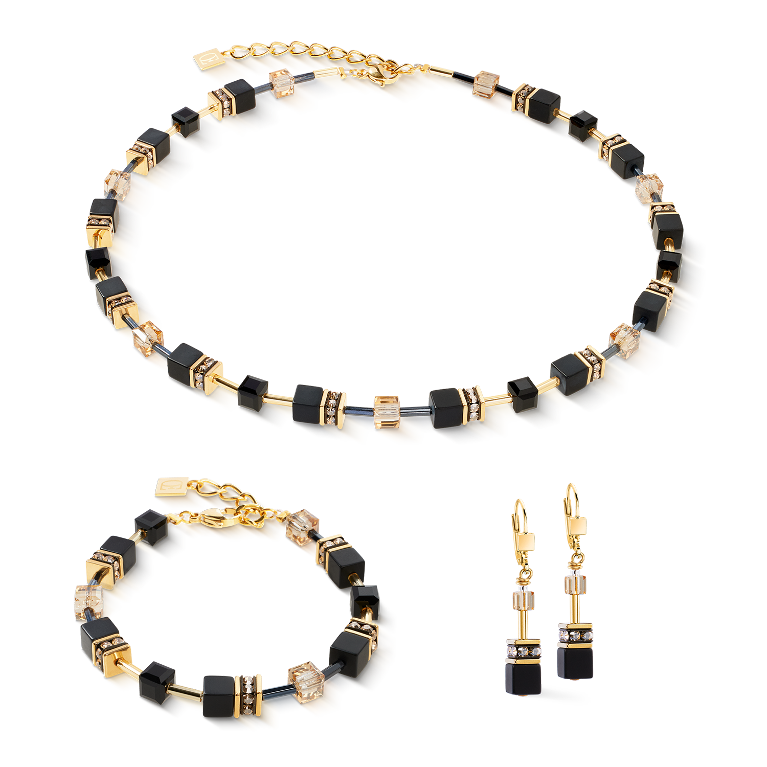 Boucles d'oreilles GeoCUBE® Onyx noir-or