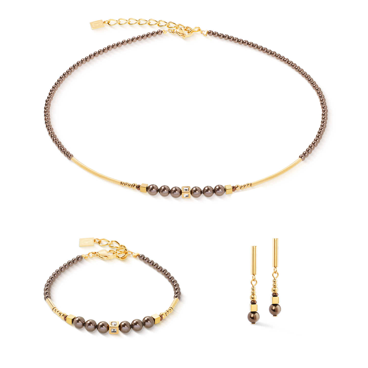 Boucles d'oreilles Shimmering Princess Pearls or-marron